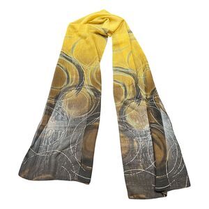 Sheer Scarf Gold & Brown Lightweight Abstract Pattern Circles 11 x 62" Womens